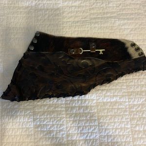Leather and Cowhide Clutch with Brass Key detail